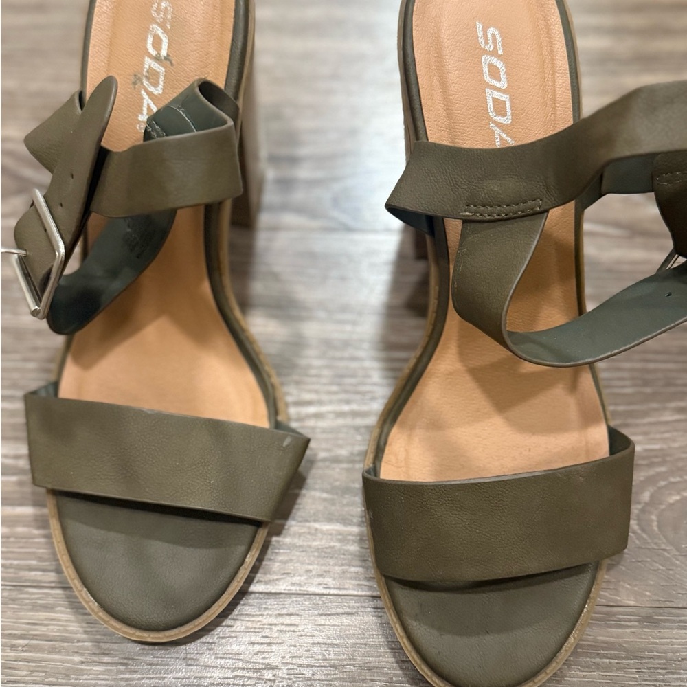 Olive Green block heels